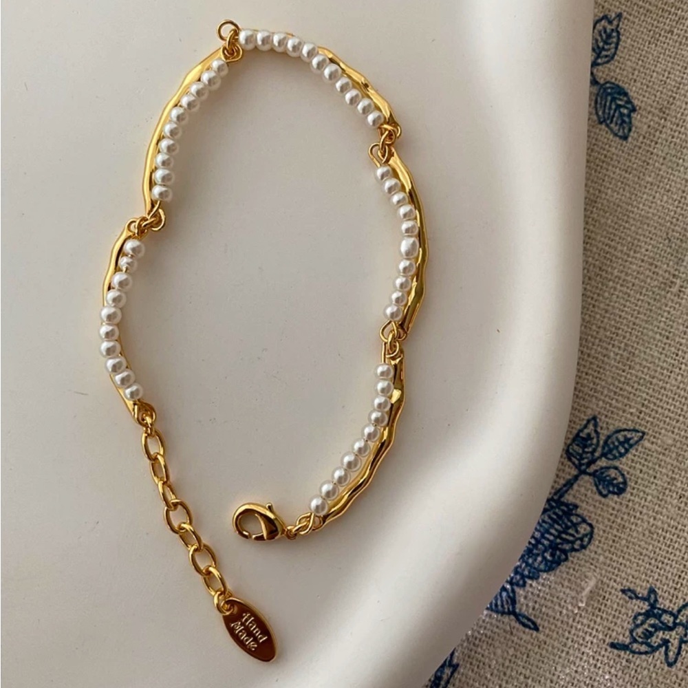 Gold Pearl Bracelet 18k Gold Vermeil 925 Sterling Silver Freshwater Pearl - Picture 6 of 7